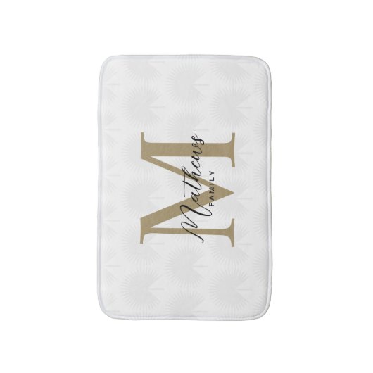 Chic White and Gold Anahaw Leaf Script Monogram Badematte (Vorderseite Vertikal)