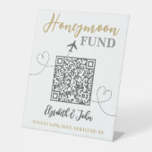 Chic White and Gold Elegante QR Code Honeymoon Fun Sockelschild (Vorderseite)