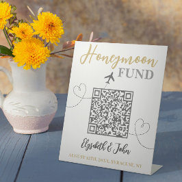Chic White and Gold Elegante QR Code Honeymoon Fun Sockelschild