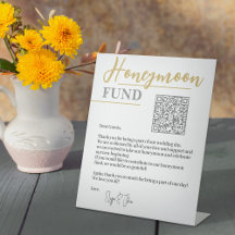 Chic White and Gold Elegante QR Code Honeymoon Fun