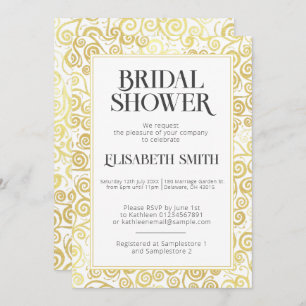 Chic White and Gold Geblüht Winter Brautparty Einladung