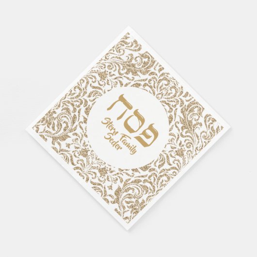 Chic White and Gold Glitzer Custom Passover Serviette (Ecke)