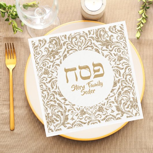 Chic White and Gold Glitzer Custom Passover Serviette
