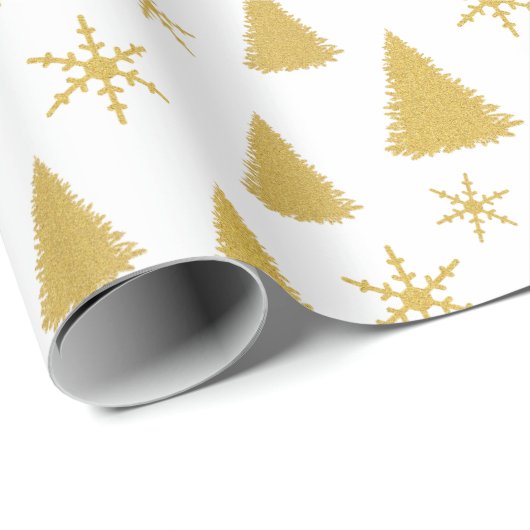 Chic White and Gold Glitzer Weihnachtsbaummuster Geschenkpapier (Rolleneckpunkt)