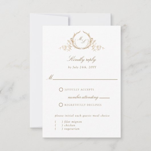 Chic White and Gold Monogram Calligraphy RSVP Card (Vorderseite)