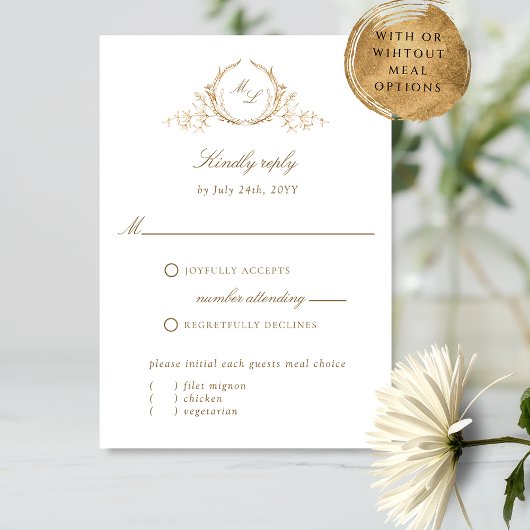 Chic White and Gold Monogram Calligraphy RSVP Card Karte