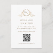 Chic White and Gold Monogram QR Code / RSVP Online Begleitkarte (Vorderseite)