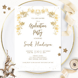 Chic White and Gold Starry Night Graduation Party Einladung