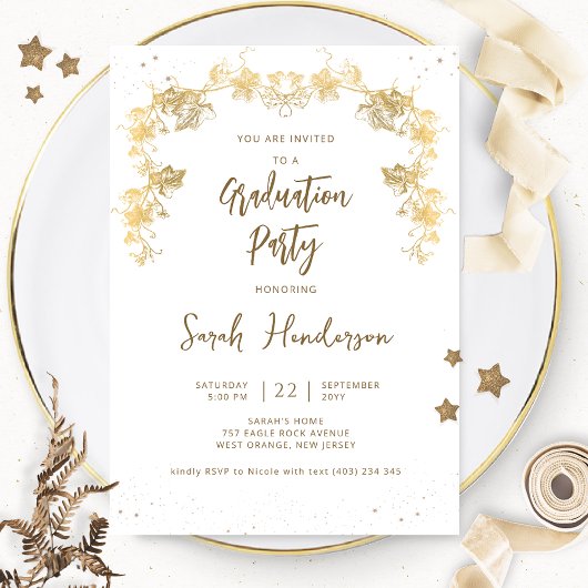 Chic White and Gold Starry Night Graduation Party Einladung
