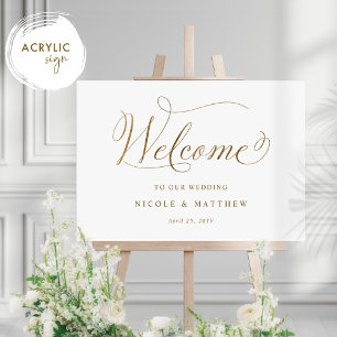Chic White and Gold Wedding Willkommen Akryllische Acrylschild
