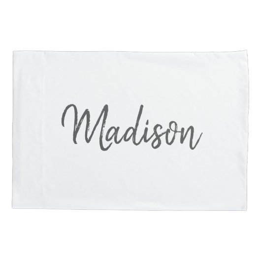 Chic White and Grey Pinsel Script Monogram Name Kissenbezug (Rückseite)