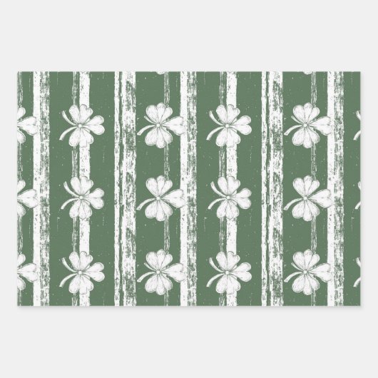 Chic White and Sage St. Patrick's Bow Set von 3 Geschenkpapier Set (Vorderseite 2)
