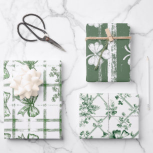 Chic White and Sage St. Patrick's Bow Set von 3 Geschenkpapier Set