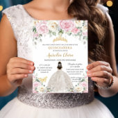 Chic White Baby Pink Roses Floral Girl Quinceañera Einladung