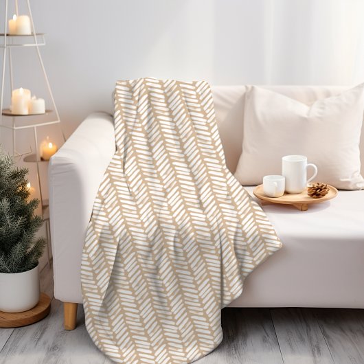 Chic White Beach Sand Beige Brown Abstrakt Zickzac Fleecedecke