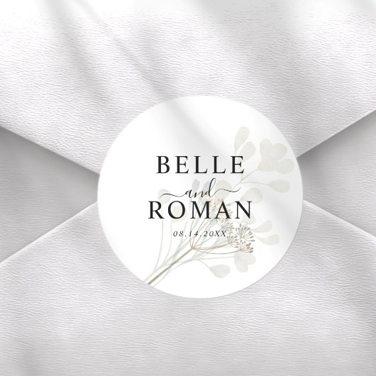 Chic White & Beige Botancial Wedding Runder Aufkleber