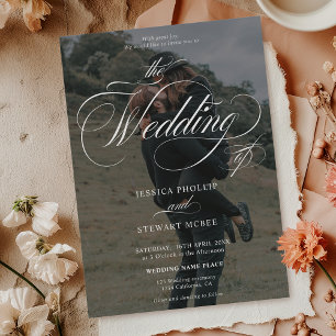 Chic white black 2 Fotos kalligraphische Hochzeit Einladung