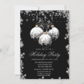 Chic White Black Christmas Balls Stars Holiday Einladung (Vorderseite)