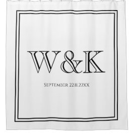 Chic white & black monogram wedding keepsake  duschvorhang