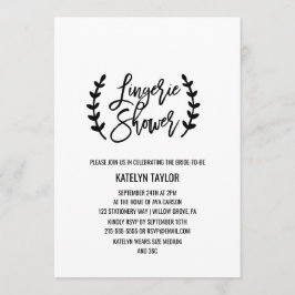 Chic White Black Olive Branches Lingerie Dusche Einladung