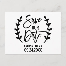 Chic White Black Olive Branches Rettete unser Datu Ankündigungspostkarte