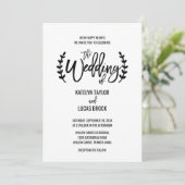 Chic White Black Olive Branches Wedding Einladung (Stehend Vorderseite)