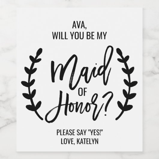 Chic White Black wird meine Trauzeugin sein Weinetikett (Einzelnes Label)