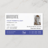 Chic White Blue Black Simple mit Logo und Foto Visitenkarte (Rückseite)