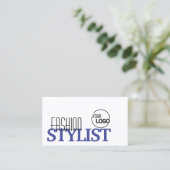 Chic White Blue Black Simple mit Logo und Foto Visitenkarte (Stehend Vorderseite)