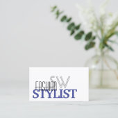 Chic White Blue Black Simple Monogram und Foto Visitenkarte (Stehend Vorderseite)