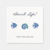 Chic White Blue Fish und Muscheln Family Beach Hou Serviette (Vorderseite)