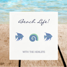 Chic White Blue Fish und Muscheln Family Beach Hou