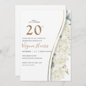 Chic White Blume 20. Geburtstag Einladung (Vorne/Hinten)