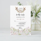 Chic White Blume Antlers Handwriting UAWG RSVP Karte (Stehend Vorderseite)