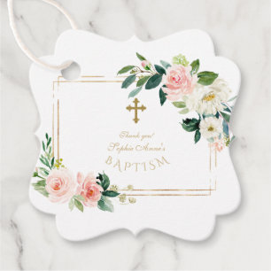 Chic White Blume Bloom Gold Cross Frame Taufe Geschenkanhänger