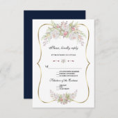 Chic White Blume Gold Frame Wedding RSVP (Vorne/Hinten)