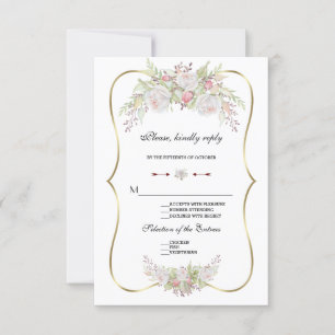 Chic White Blume Gold Frame Wedding RSVP Karte