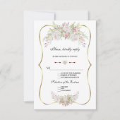 Chic White Blume Gold Frame Wedding RSVP Karte (Vorderseite)