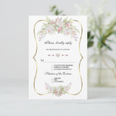 Chic White Blume Gold Frame Wedding RSVP Karte (Stehend Vorderseite)