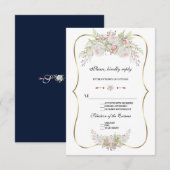 Chic White Blume Gold Frame Wedding RSVP Karte (Vorne/Hinten)
