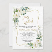 Chic White Blume Gold Hens Bachelorette Wochenende Einladung (Vorderseite)