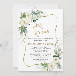Chic White Blume Gold Hens Bachelorette Wochenende Einladung