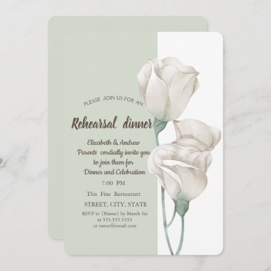 Chic White Blume Rose Probe Abendessen Einladung (Vorne/Hinten)