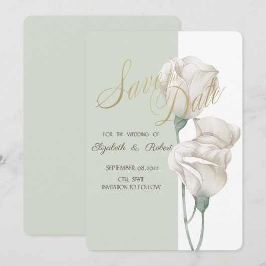 Chic White Blume Rose Save the Date (Vorne/Hinten)