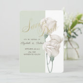 Chic White Blume Rose Save the Date (Stehend Vorderseite)