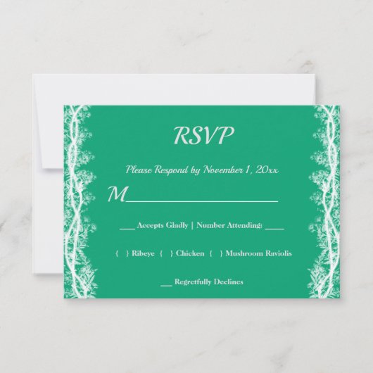 Chic White Botanorder Wedding RSVP Card Karte (Vorderseite)