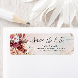 Chic White & Burgundy Floral Return Address Label