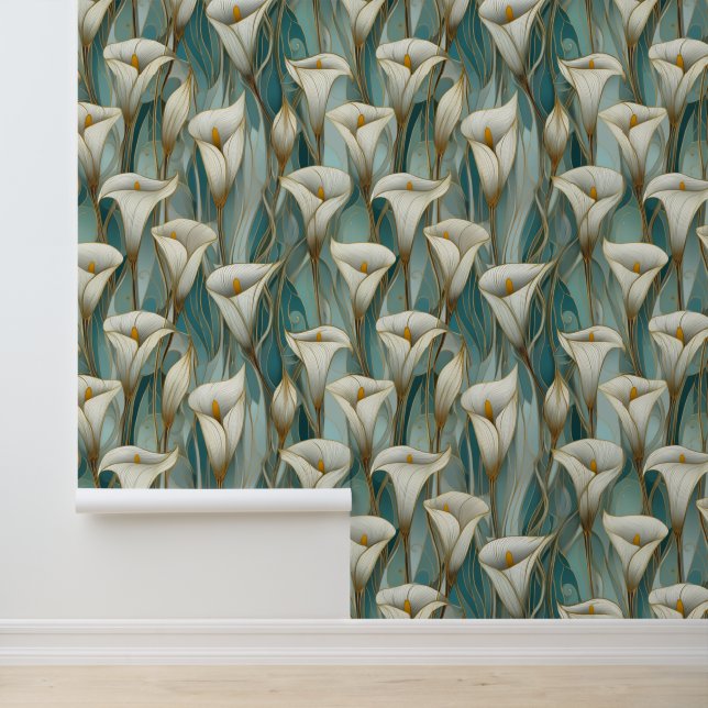 Chic white cala pattern tapete (Anwendung)