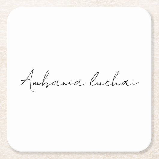 Chic White Calligraphy Creative Square Coaster Rechteckiger Pappuntersetzer (Vorderseite)