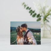 Chic White Calligraphy Foto Wedding Vielen Dank Postkarte (Stehend Vorderseite)